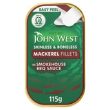 John West skinless and boneless mackerel fillets in smokehouse BBQ sauce 115g, UK version
