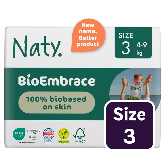 Naty BioEmbrace eco-friendly nappies Size 3 (4-9kg), imported from the UK