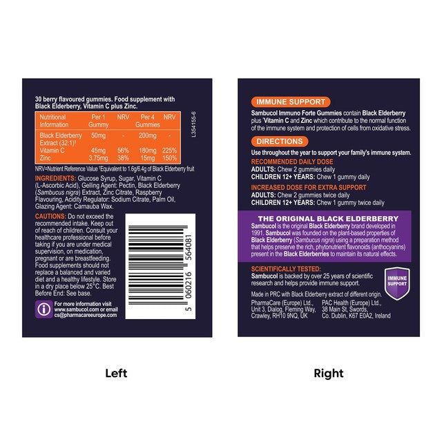 Sambucol immune support gummies berry flavoured 30 count (British brand)