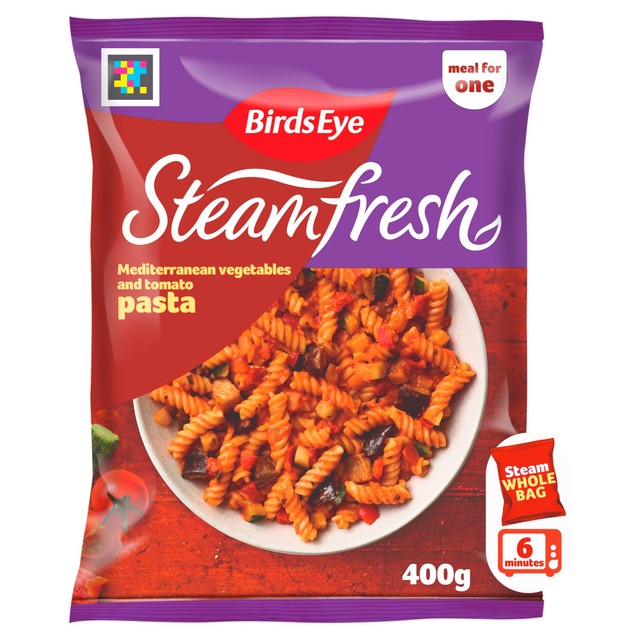 Birds Eye Steamfresh Mediterranean Vegetable Pasta frozen meal, imported from the UK