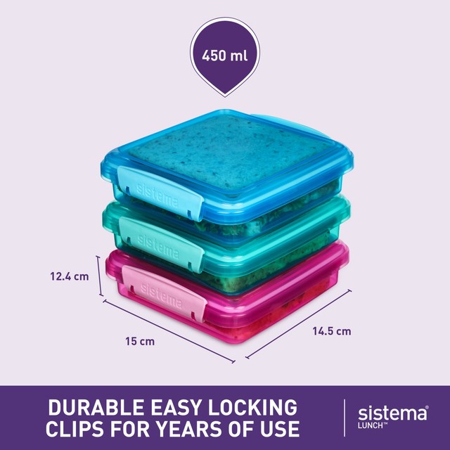 Sistema sandwich box assorted colours 450ml (British brand)