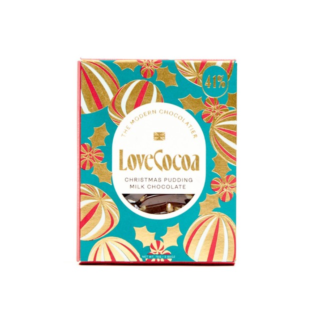 Love Cocoa Christmas pudding milk chocolate bar 75g, UK version