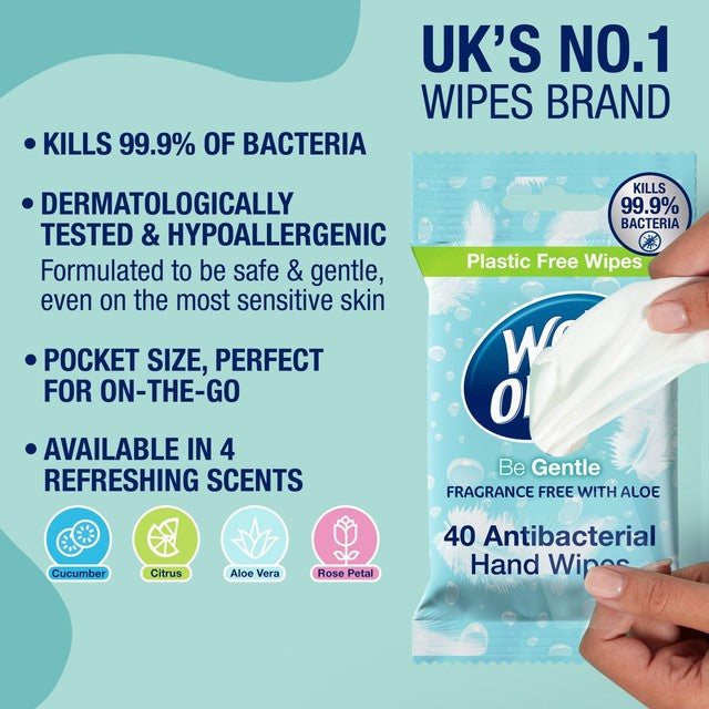 Wet Ones Be Gentle antibacterial hand wipes 40 wipes (British brand)