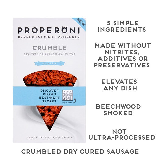 Properoni Classic Pepperoni Crumble 80g, imported from the UK