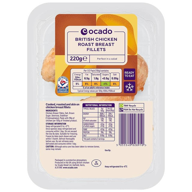 Ocado roast chicken fillets skin on 220g, imported from the UK
