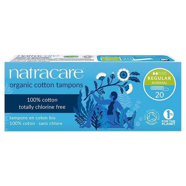 Natracare organic non-applicator tampons regular 20 pack, imported from the UK