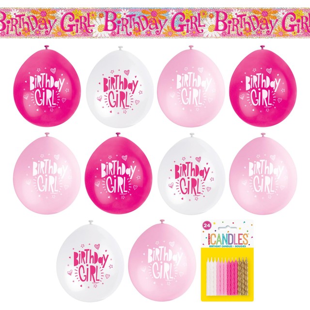 Unique Party Pink Birthday Girl Party Kit, imported from the UK
