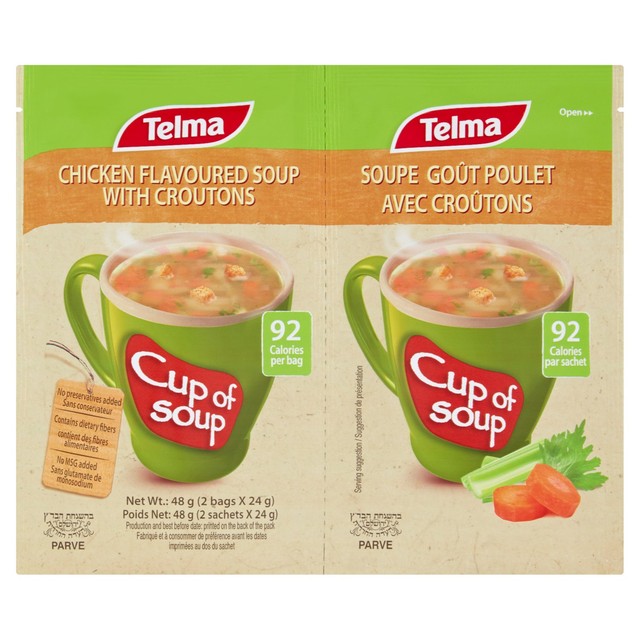 Telma chicken flavour cup of soup with croutons 2 x 24g (British brand)
