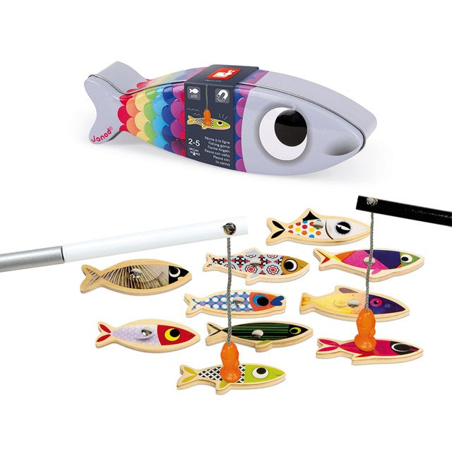 Janod Sardine Fishing Game with wooden rods and metal box (British brand)