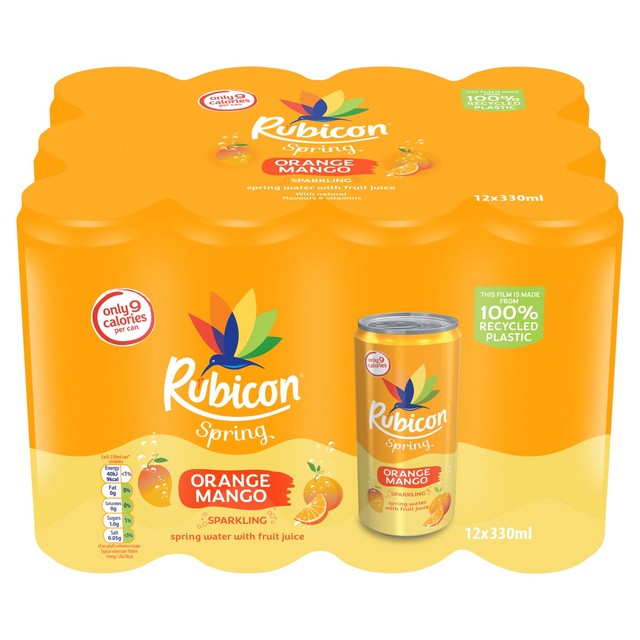 Rubicon Orange Mango 330ml sparkling water, imported from the UK