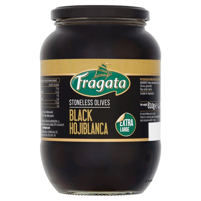 Fragata stoneless black Hojiblanca olives 810g - British product