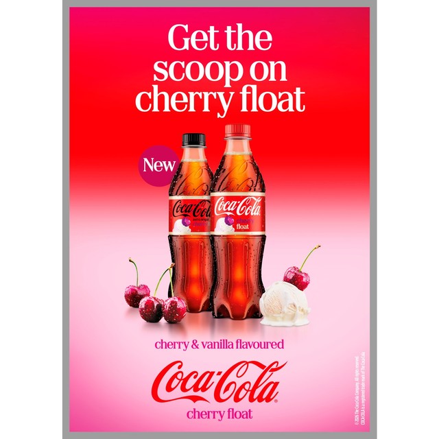 Coca-Cola Cherry Float sparkling soft drink - British product
