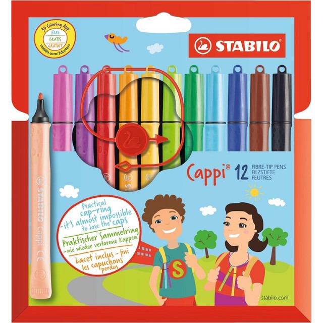 Stabilo Cappi colouring pens 12 assorted colours (British brand)