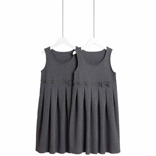 M&S girls jersey bow school pinafores grey 5-6 years, imported from the UK