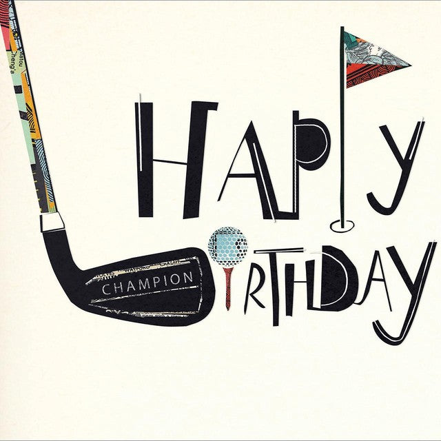 Woodmansterne golf happy birthday greetings card 17.3cm x 16.7cm, UK version