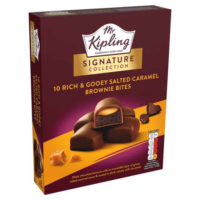 Mr Kipling chocolate caramel brownie bites 10 pack, imported from the UK