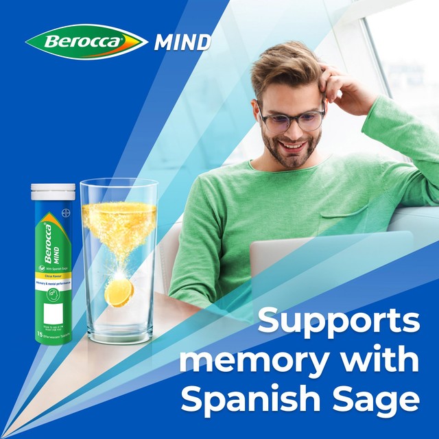 Berocca Mind Citrus multivitamin supplement 15 tablets - British product