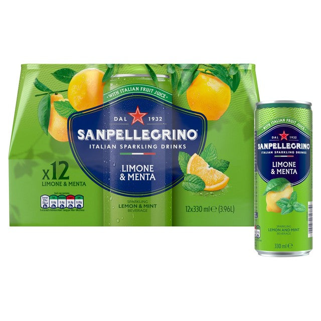 San Pellegrino Lemon & Mint sparkling drink 330ml, imported from the UK