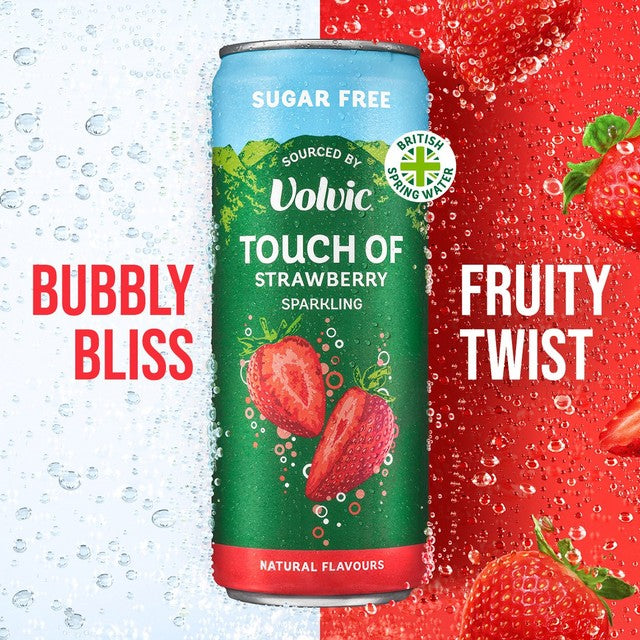 Volvic strawberry sparkling flavoured water 4 x 330ml cans (British brand)