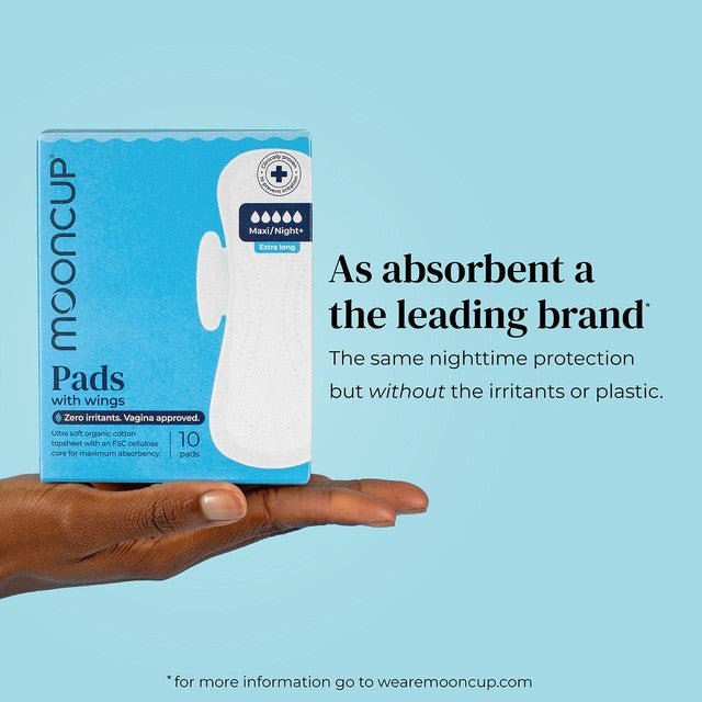 Mooncup Maxi Night+ pads 10 pack, imported from the UK