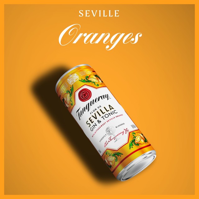 Tanqueray Flor de Sevilla gin and tonic ready-to-drink can 250ml (British brand)