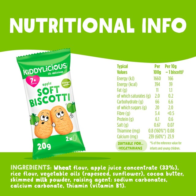 Kiddylicious apple soft biscotti baby snacks 6 x 20g, UK version