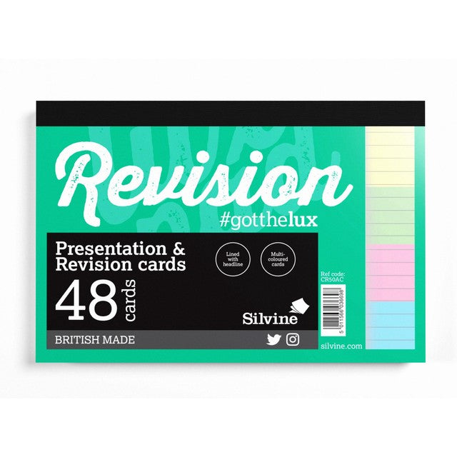 Silvine multicolour revision cards pack of 48 (British brand)