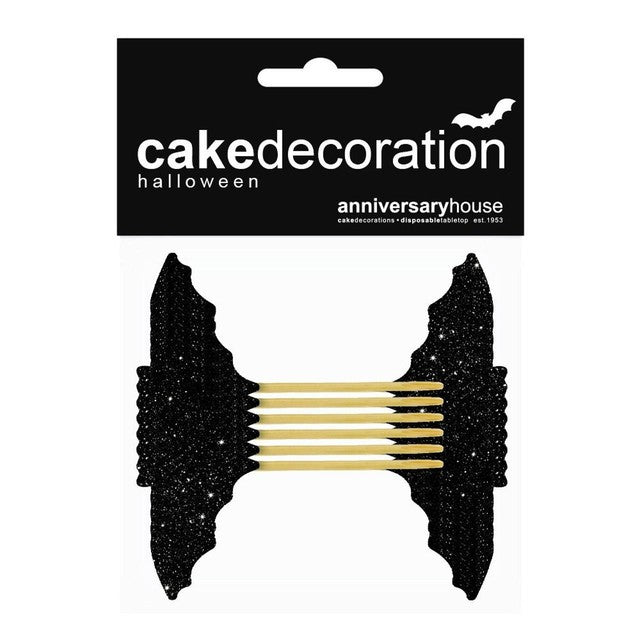 Anniversary House Halloween glitter bat cake toppers 12 per pack, UK version