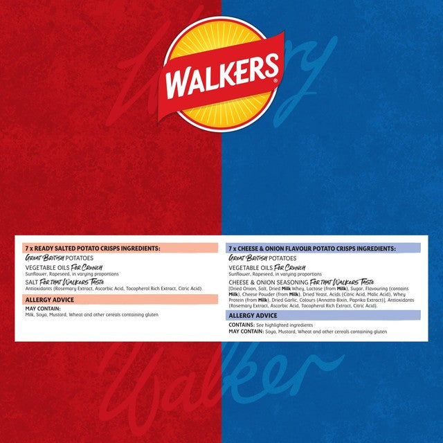 Walkers Ready Salted and Cheese & Onion crisps multipack 12 pack (British brand)
