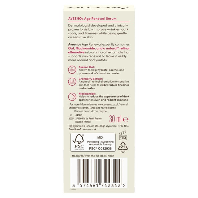 Aveeno Age Renewal serum for sensitive skin 30ml - British product