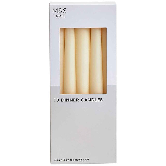 M&S dinner candles white 10 pack, imported from the UK