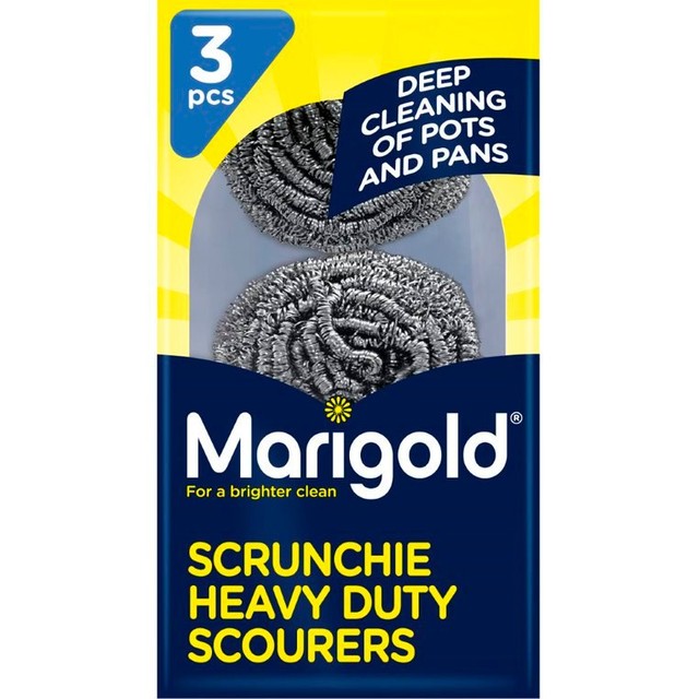Marigold Scrunchie Stainless Steel Scourers 3 pack, imported from the UK