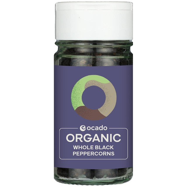 Ocado whole black peppercorns 40g, imported from the UK