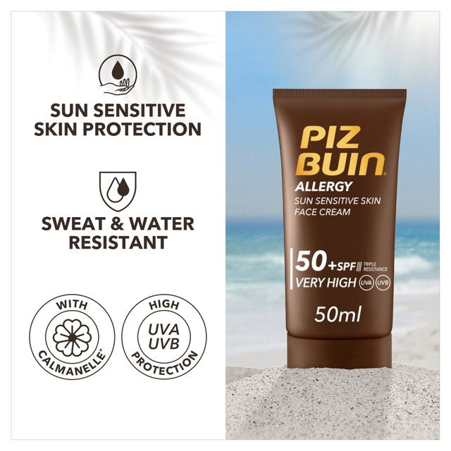 Piz Buin Allergy Sun Sensitive Skin Face Cream SPF50+ 50ml, imported from the UK