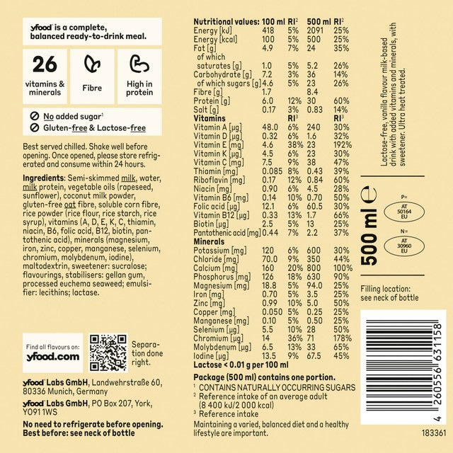 Yfood ready-to-drink meal Smooth Vanilla 500ml (British brand)