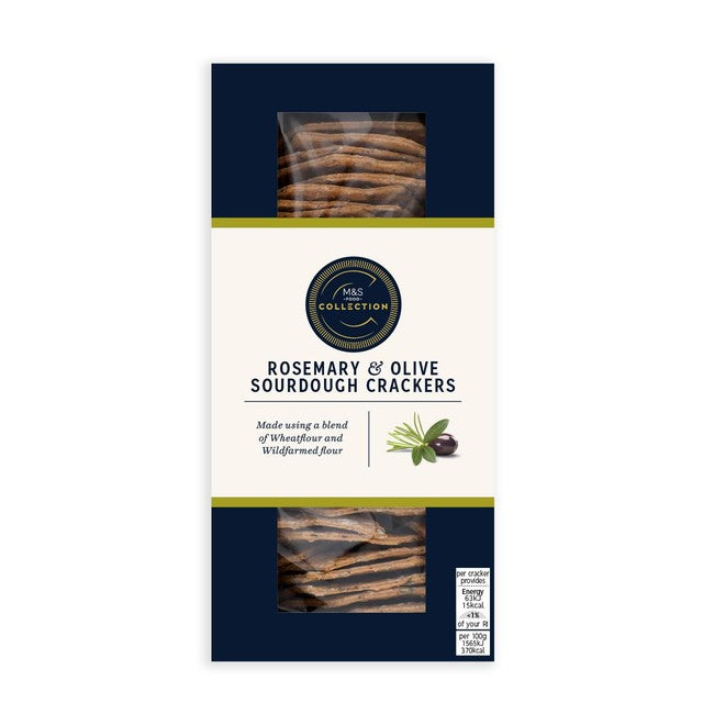 M&S Rosemary & Olive sourdough crackers 130g, imported from the UK
