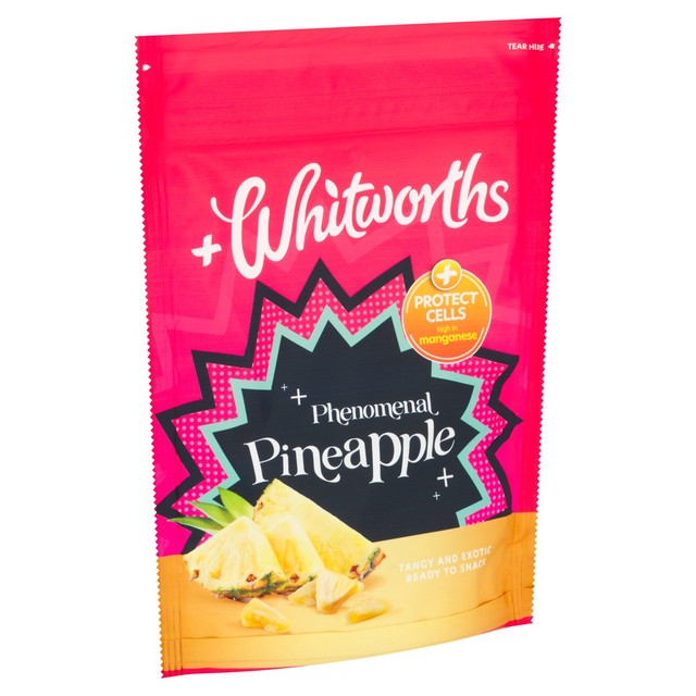 Whitworths dried pineapple snack pouch, imported from the UK