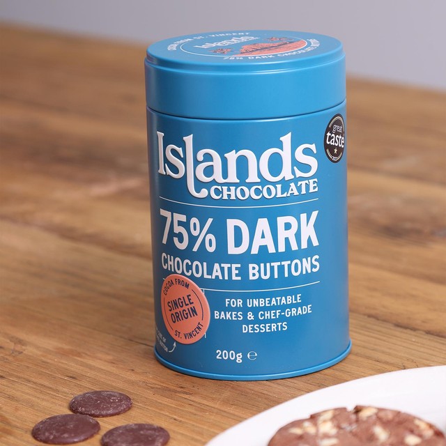 Islands 75% dark chocolate buttons 200g, UK version