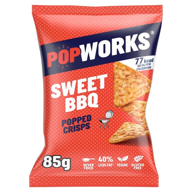 Popworks Sweet BBQ popped crisps 85g, imported from the UK