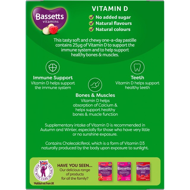 Bassetts Vitamin D apple and raspberry pastilles 30 per pack - British product