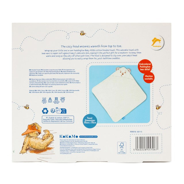 Kokomo Paddington Bear Hooded Towel 75x75cm, imported from the UK