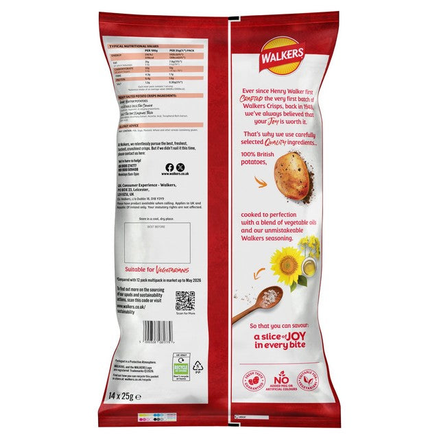 Walkers Ready Salted crisps 12x25g (British brand)