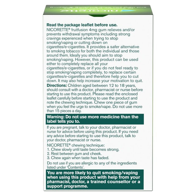 Nicorette fruit fusion nicotine chewing gum 4mg 105 pieces, imported from the UK
