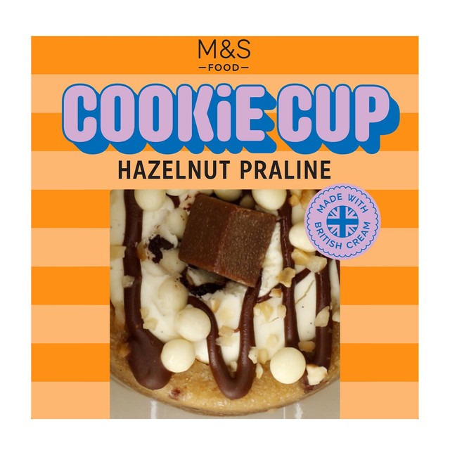 M&S hazelnut praline cookie cup 110g, imported from the UK