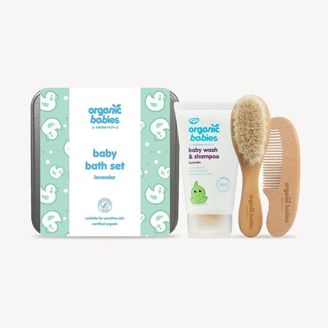 Green People lavender organic babies bath set with 150ml wash, UK version