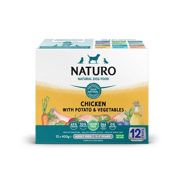 Naturo grain free dog food chicken and potato 12x400g, imported from the UK