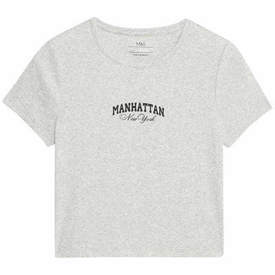 M&S Ribbed T-Shirt Grey Marl Kids' T-Shirt 7-8 Years