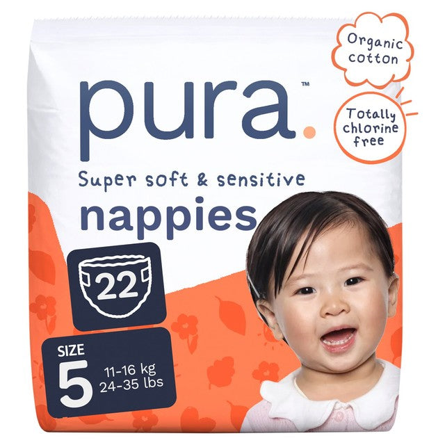 Pura baby nappies size 5, imported from the UK