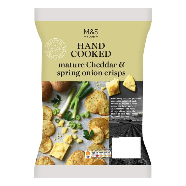 M&S Cheddar & Spring Onion Crisps 150g, imported from the UK