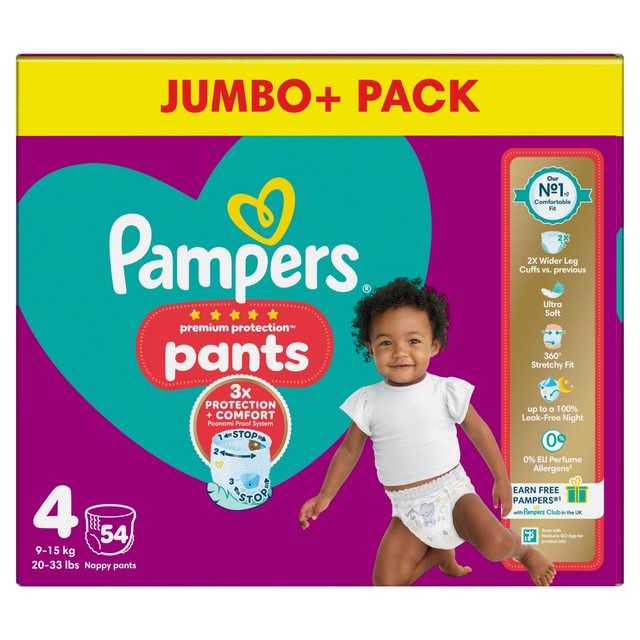 Pampers Premium Protection Nappy Pants Size 4 (9-15kg), imported from the UK